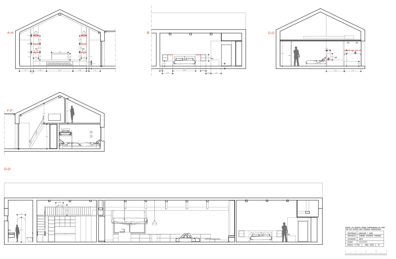 Architecturale doorsnedes van de woning Alma del Monte